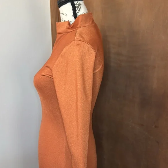 BILL HALLMAN Long Sleeve Mock Neck Dress | Burnt Orange | S - Picture 6 of 9